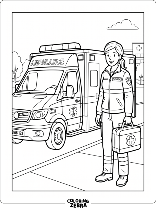 A paramedic beside an ambulance with a medical bag