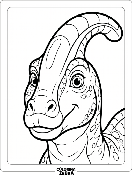 A close-up parasaurolophus face with a long crest