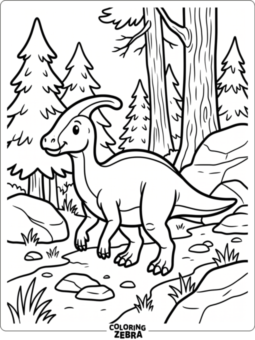 A parasaurolophus standing in a forest