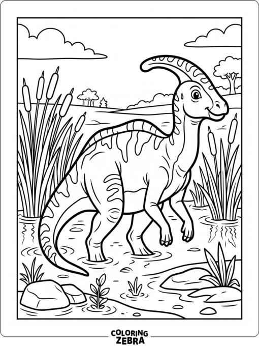 A parasaurolophus standing in a swamp