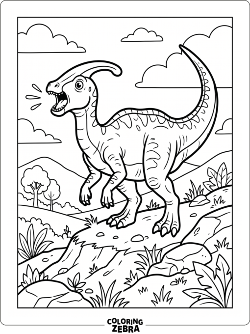 A roaring parasaurolophus with its tail raised