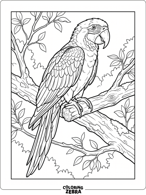 A realistic parrot perched on a branch