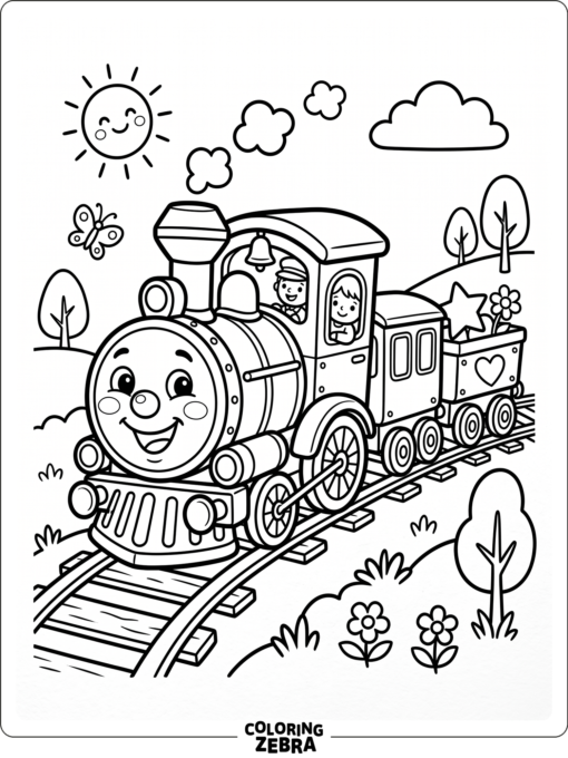 Cute toddler train with rounded shapes and a smiling face