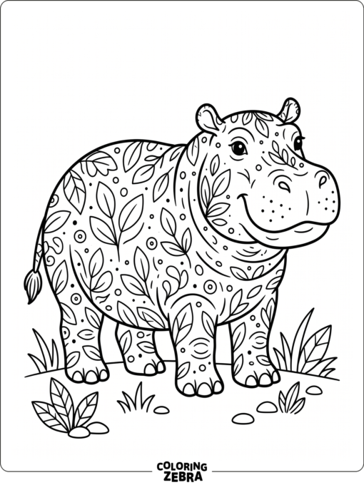 A hippo filled with leaf and dot patterns