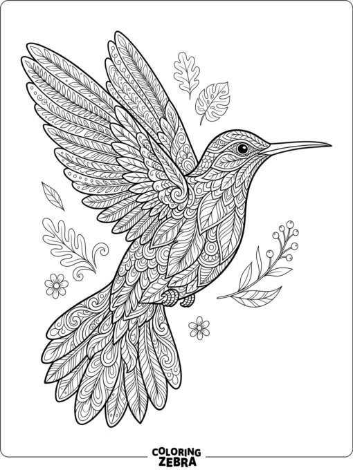 A hummingbird filled with repeating decorative patterns