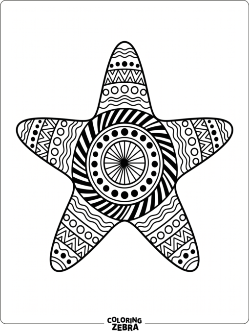 A starfish with repeating dots, stripes, and wave bands