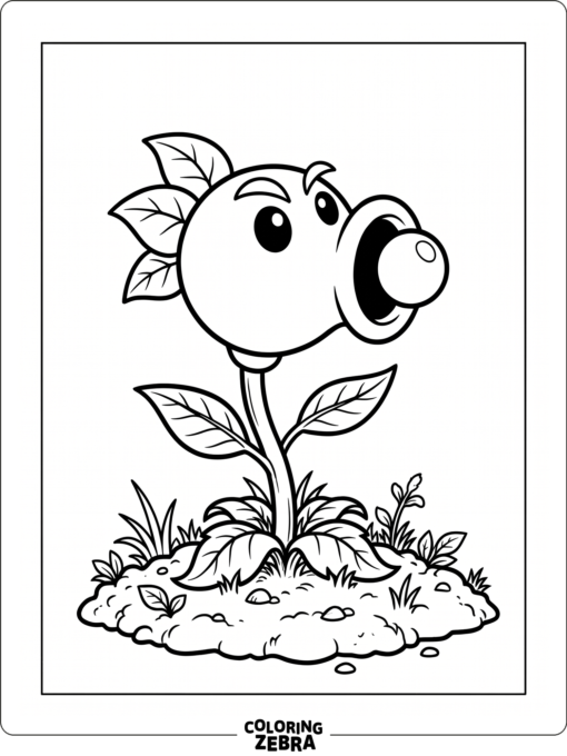 Peashooter aims a pea from a garden patch