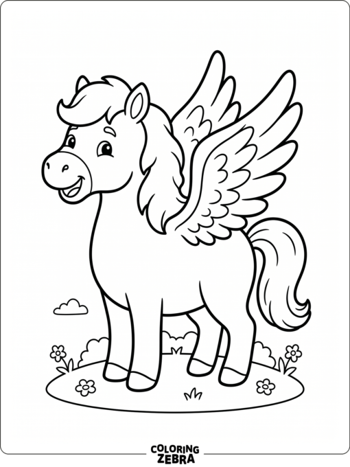 A friendly winged horse with rounded shapes