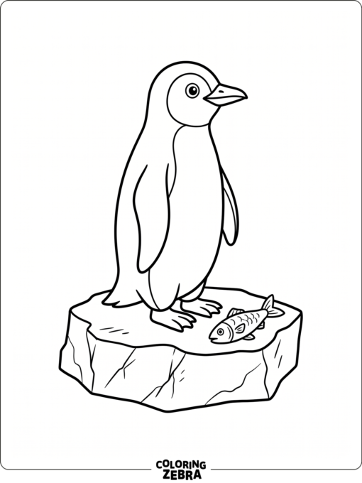 A penguin standing on ice with a fish