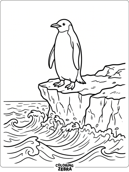 An adult penguin standing on a rocky ledge