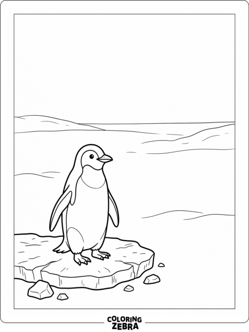 A penguin standing on ice in a simple scene