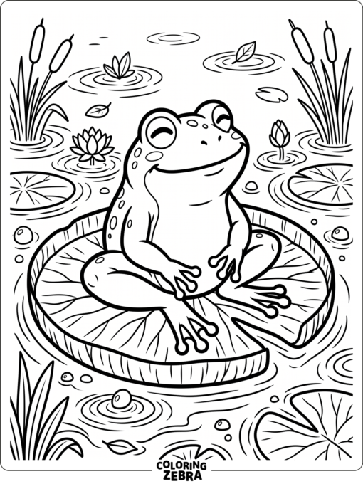 A cartoon frog sitting on a lily pad