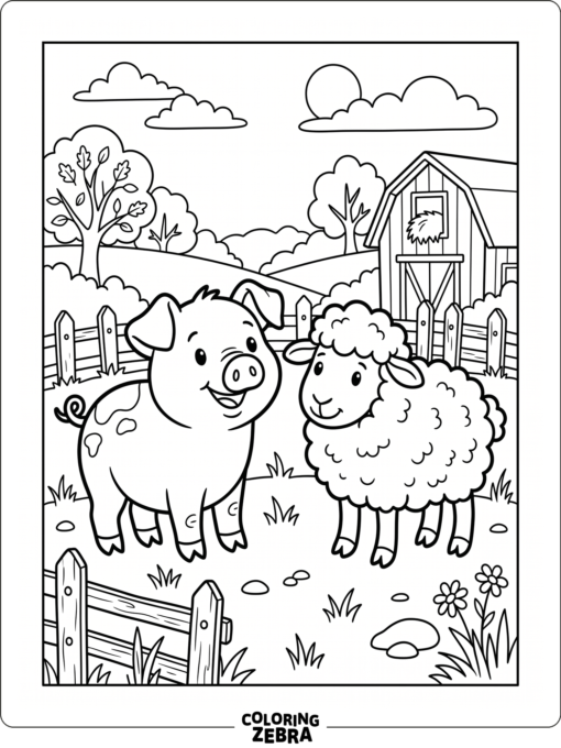 A cartoon pig and sheep standing together
