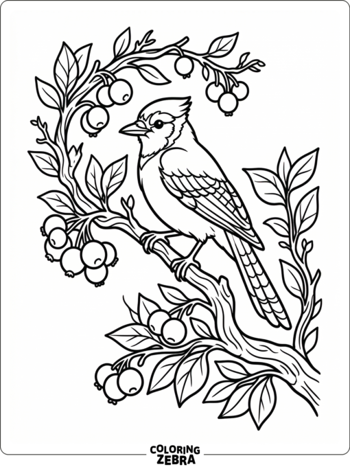 A blue jay perched on a curved branch