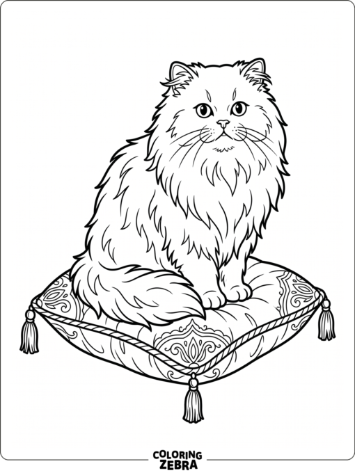 A Persian cat sitting on a fancy pillow