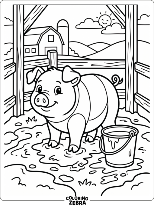 A pig standing in a muddy pen