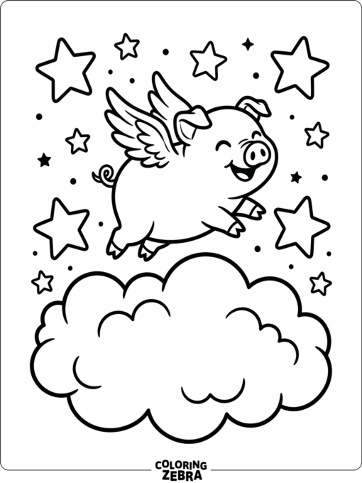 A pig with wings flying above clouds