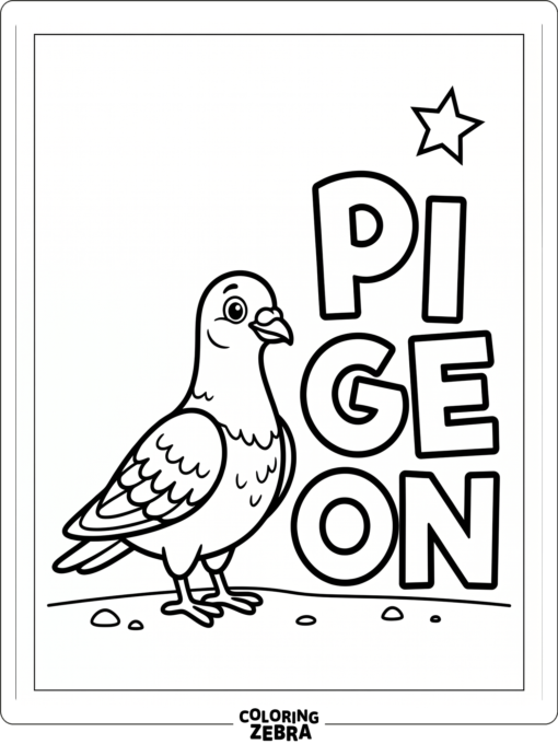 A pigeon next to alphabet letters and a star