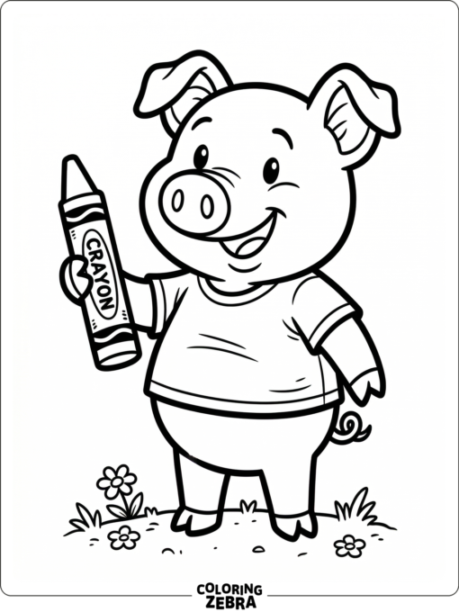 A cartoon piggie gerald holding a crayon