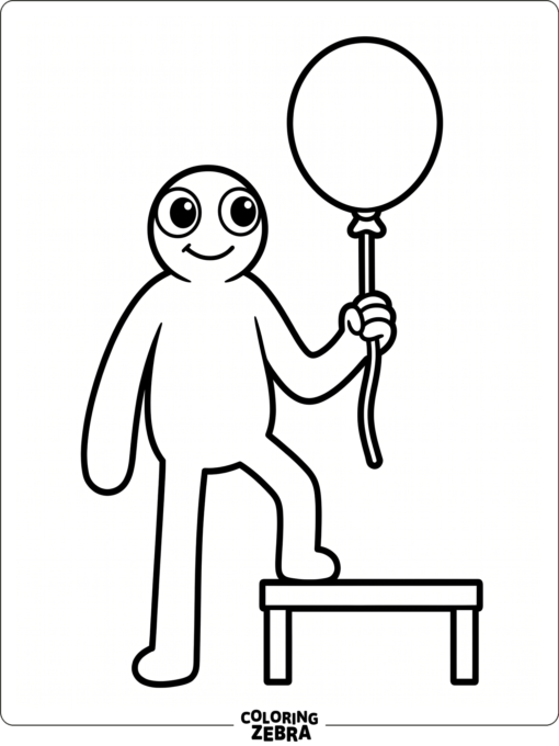 Pink from Rainbow Friends holding a balloon