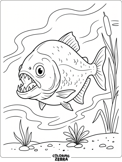 A piranha fish with sharp teeth in a river