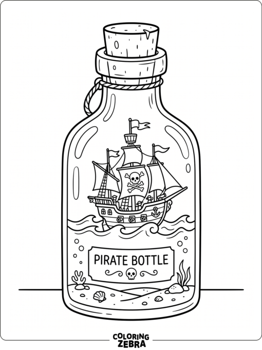 A tiny pirate ship inside a bottle