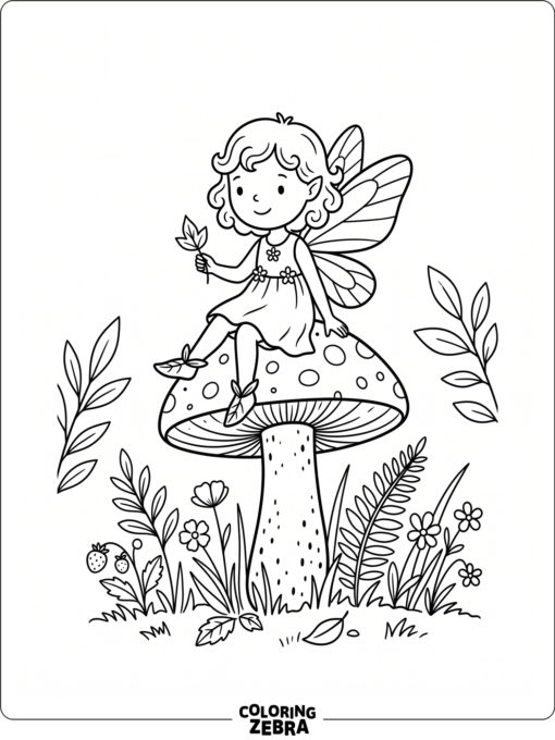 A tiny pixie fairy perched on a toadstool