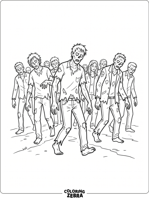 Zombies shuffle forward in a simple group scene