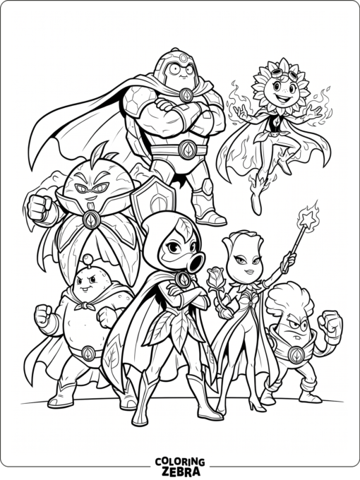 Hero characters from Plants vs Zombies standing together in a simple lineup