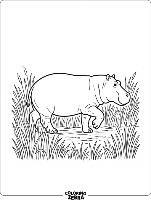 A playful hippo walking through tall grass