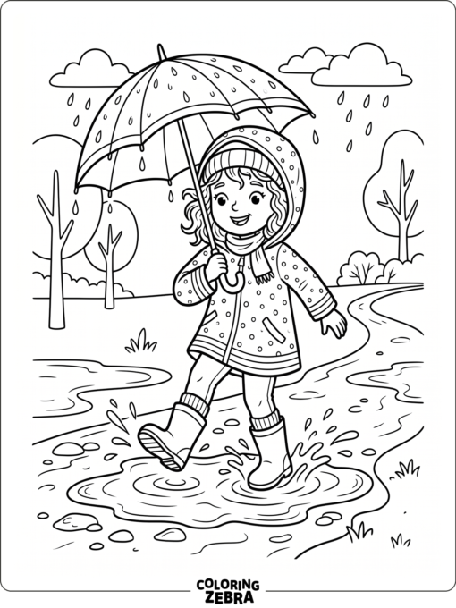 A girl in a raincoat holding an umbrella