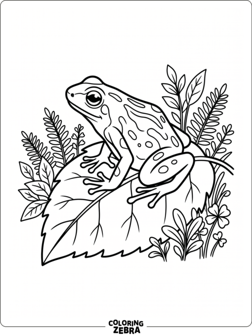 A poison dart frog on a leaf with tiny plants
