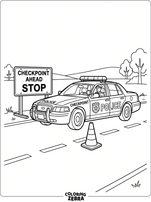Police car at a checkpoint