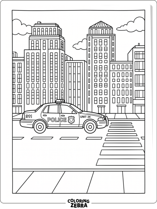 Police car in a city street