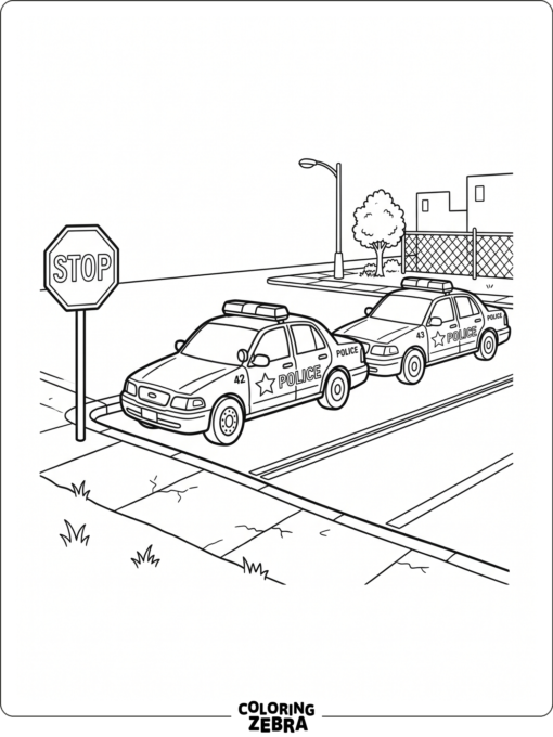 Two police cars near a stop sign