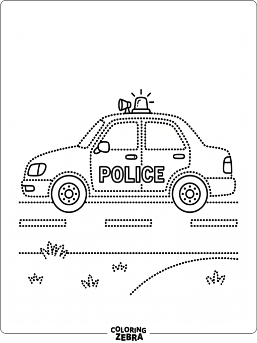 Police car dot to dot with a road and siren