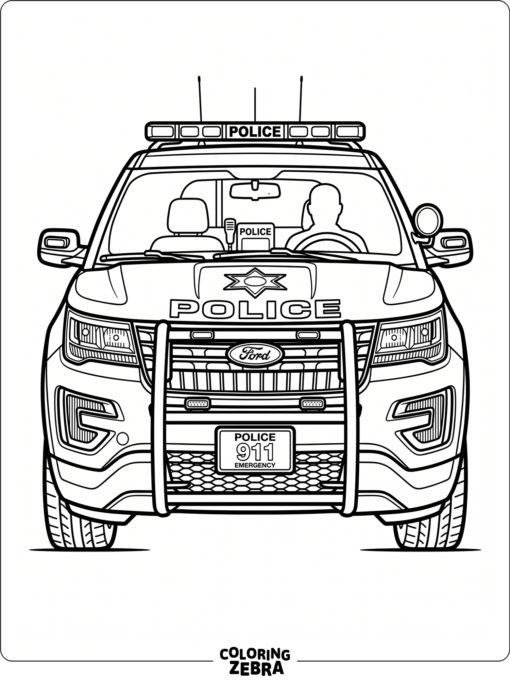 Front view police car with bold headlights