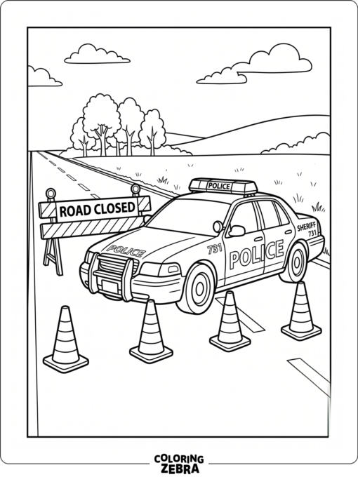 Police car behind a roadblock
