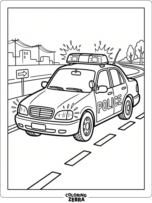 Police car with flashing roof lights