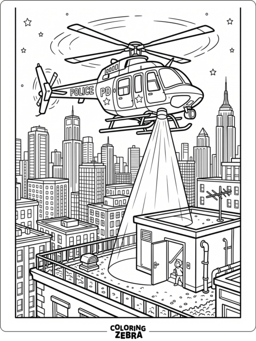 Police helicopter with a rooftop spotlight