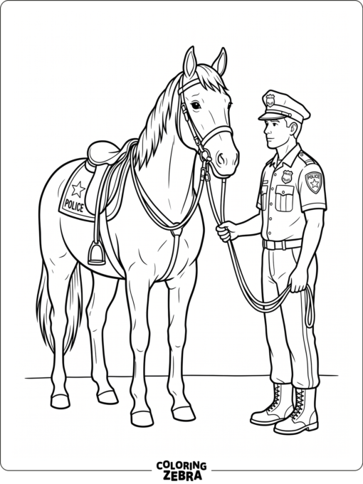 A police horse standing with an officer