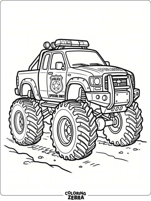 Police monster truck with a badge and flashing light bar