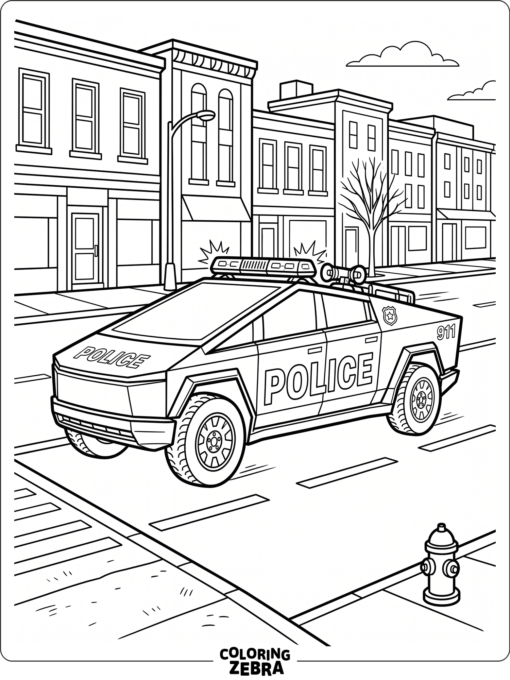 A police Cybertruck with light bar on top