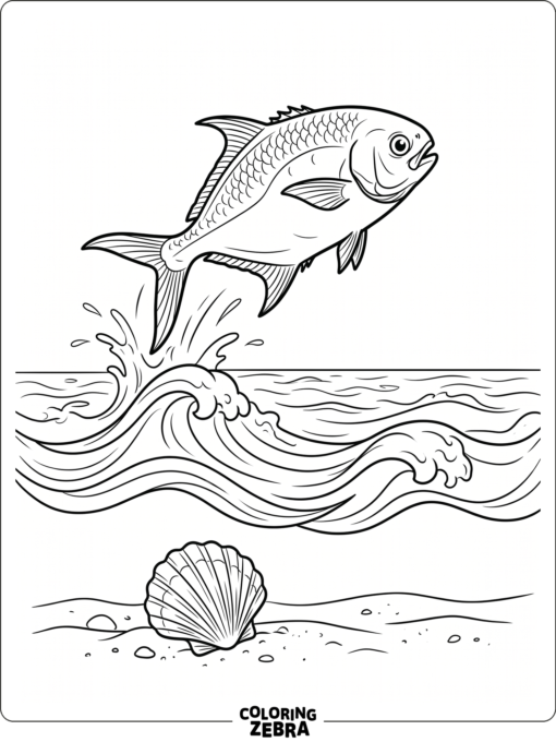 A pompano fish jumping above the waves