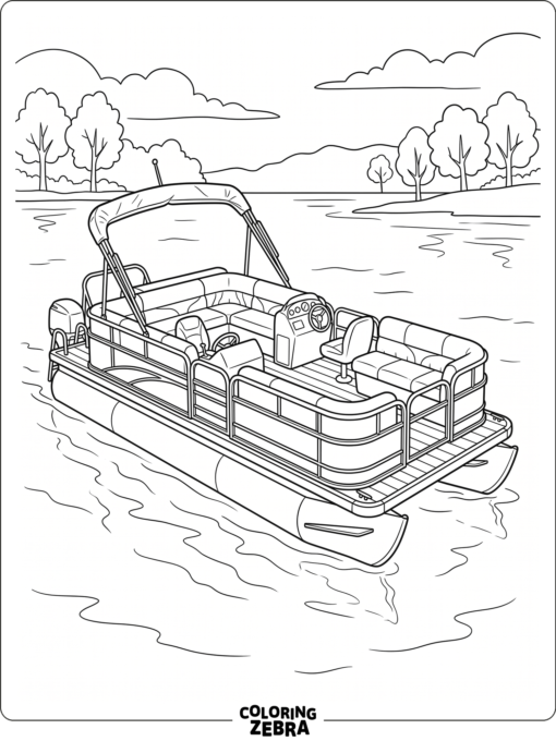 A pontoon boat with railings and seats