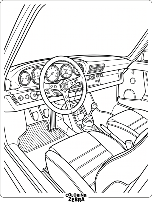 Porsche cabin with seats and dashboard