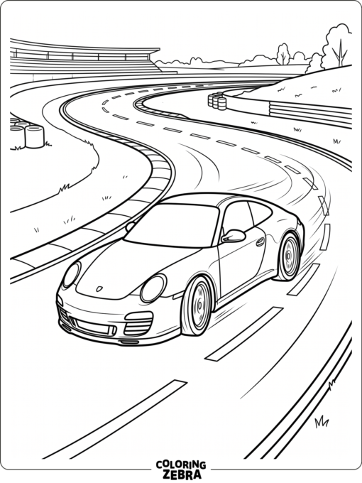 Porsche racing along a curved track