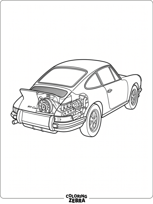 Porsche rear engine layout with cutaway view