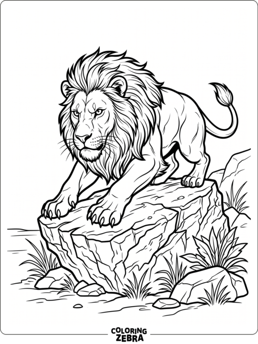 A leaping lion with paws extended and a low, ready stance
