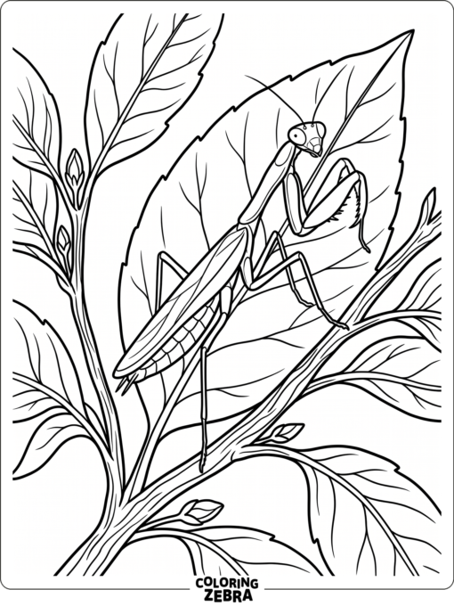 A camouflaged praying mantis on a leaf
